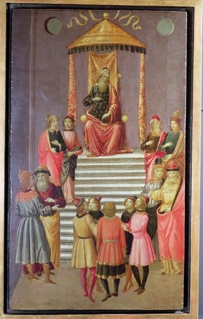Nabucodonosor Interroga Daniele e i suoi Compagni (tempera su tavola) da Master of Marradi